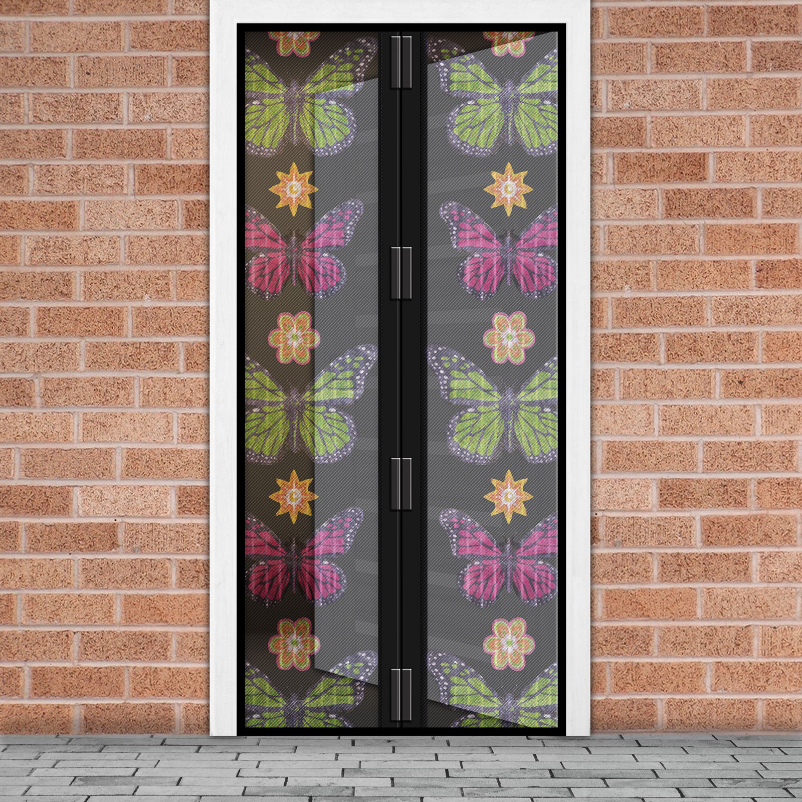 Szúnyogháló függöny ajtóra -mágneses- 100 x 210 cm - virágos pillangós